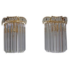 Pair of Venini Mid-Century Brass and Murano Glass "Triedri" Sconces, 1970s