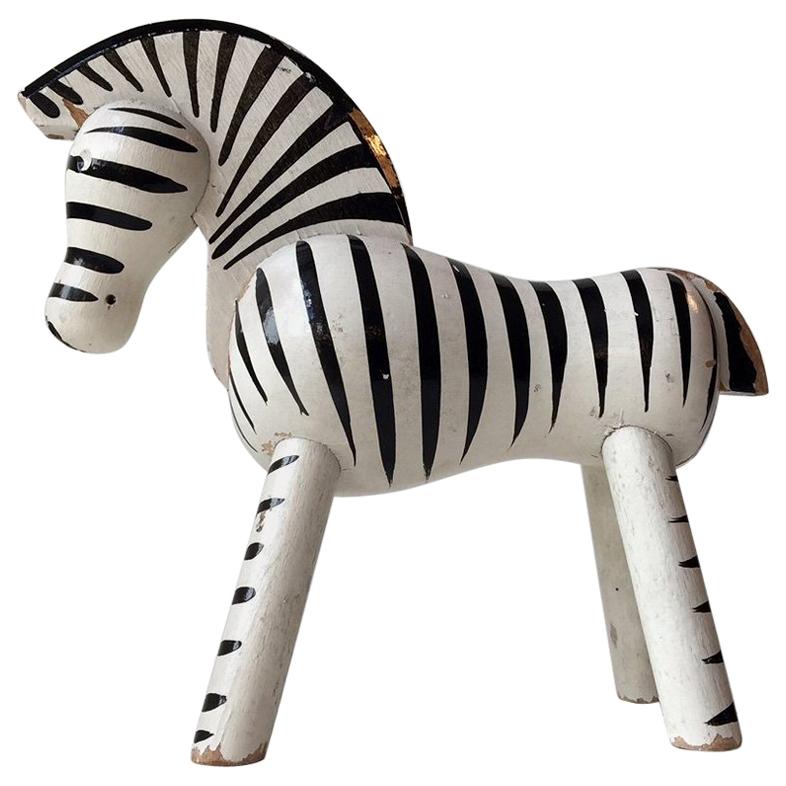 Vintage Painted Beech Zebra Figurine by Kay Bojesen, Denmark, 1950s