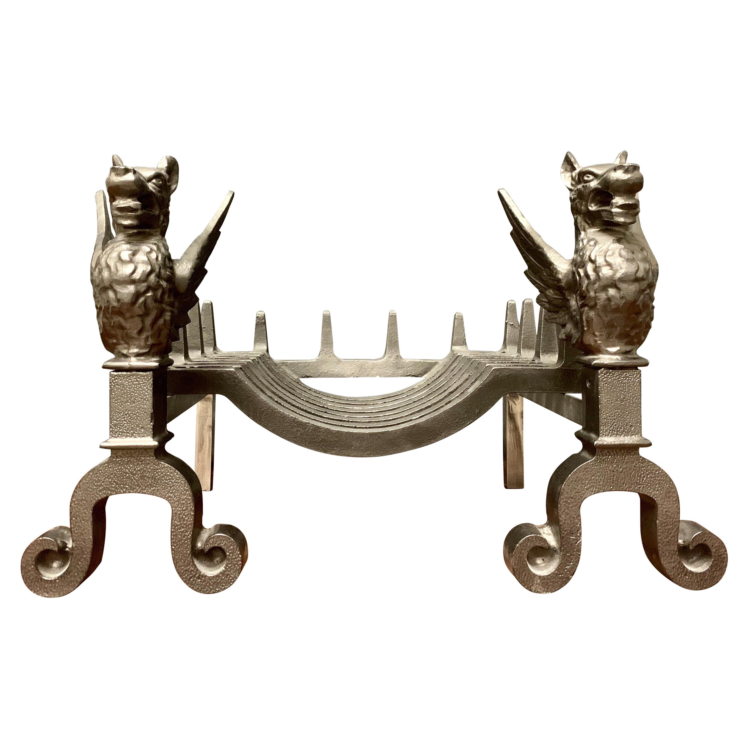 19th Century Victorian Cast Iron Griffin Fire Grate For Sale