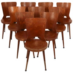 Set of Ten Chairs, Midcentury French Design by Baumann, 1960s