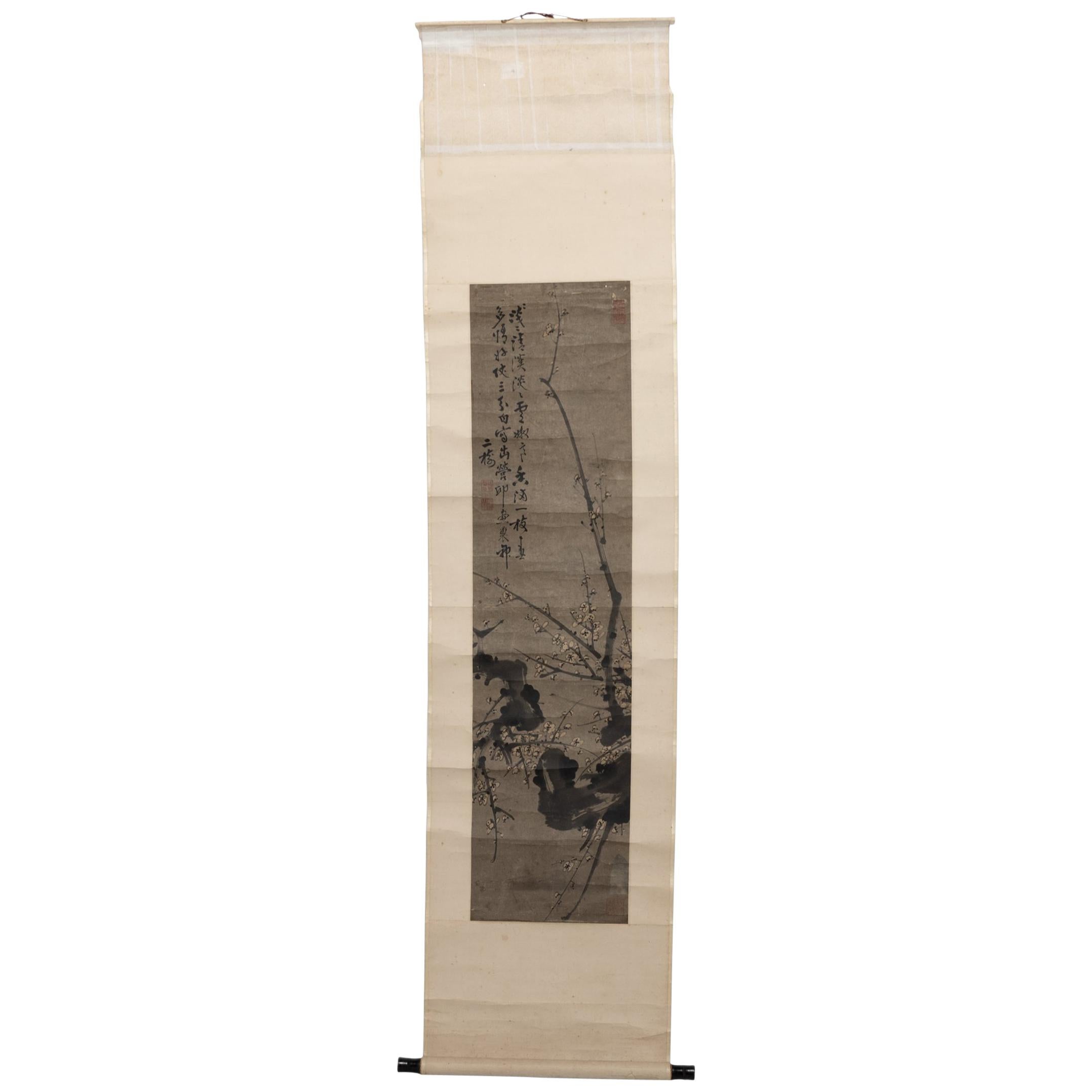 19th Century Chinese Hanging Scroll of Prunus Branches