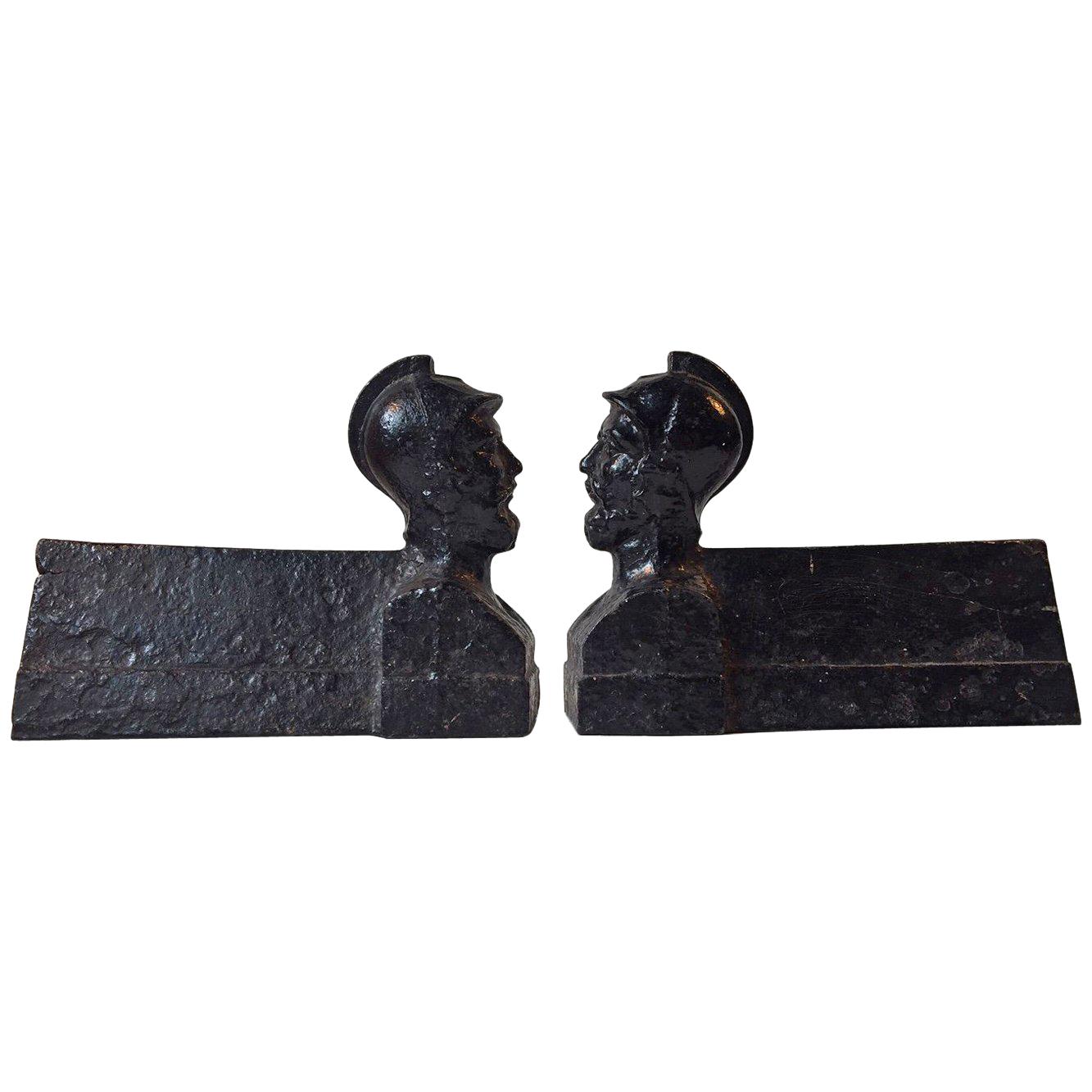 Antique French Cast Iron Chenets or Andirons, Napoleon III For Sale