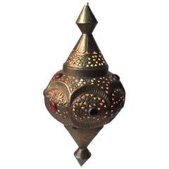 Retro Moroccan Bejeweled 'Shehrazad' Brass Ceiling Light, Marrakech, 1970s