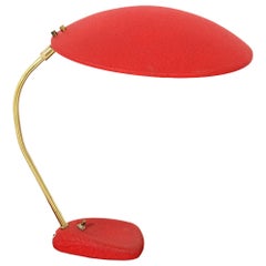 Midcentury Brass and Red Enameled Desk Lamp