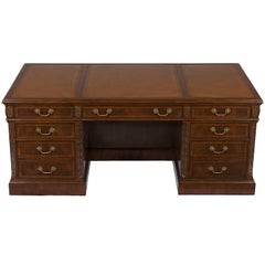 Large Mahogany Leather Top Pedestal Home Office Executive Desk, New