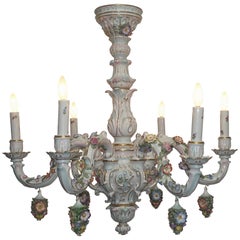 German Porcelain Six-Light Floral Decorated Chandelier