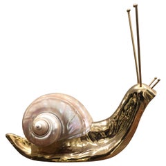 Vintage Mid Century Italian Brass and Shell Nautical Snail Art Sculpture 