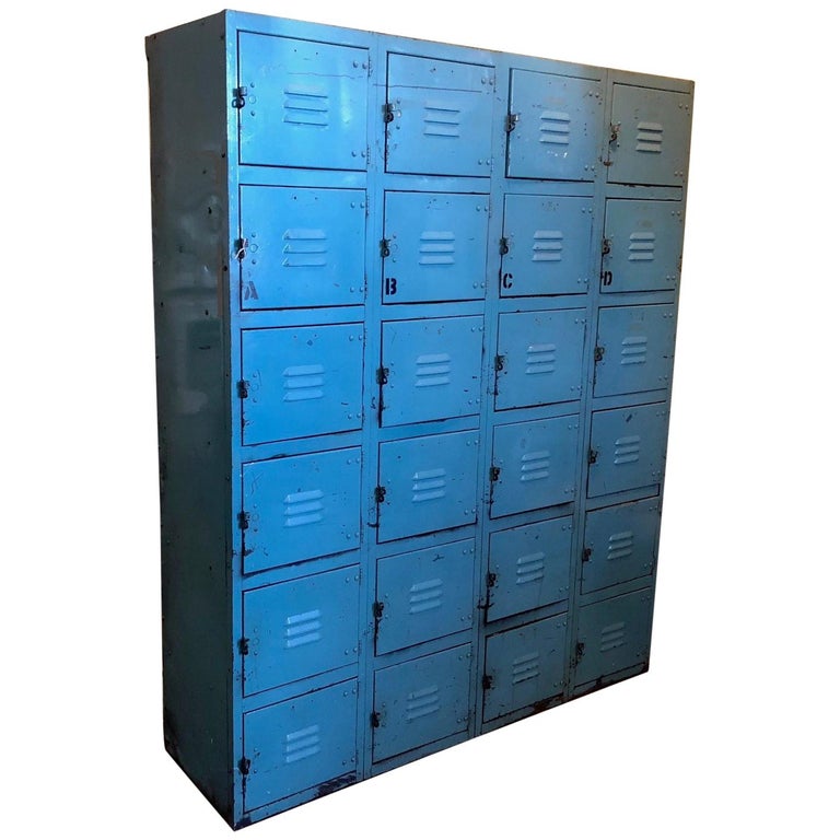 Industrial Steel Storage Locker Set. Robin's Egg Blue, 24 Cubbies, Padlock  Pulls at 1stDibs