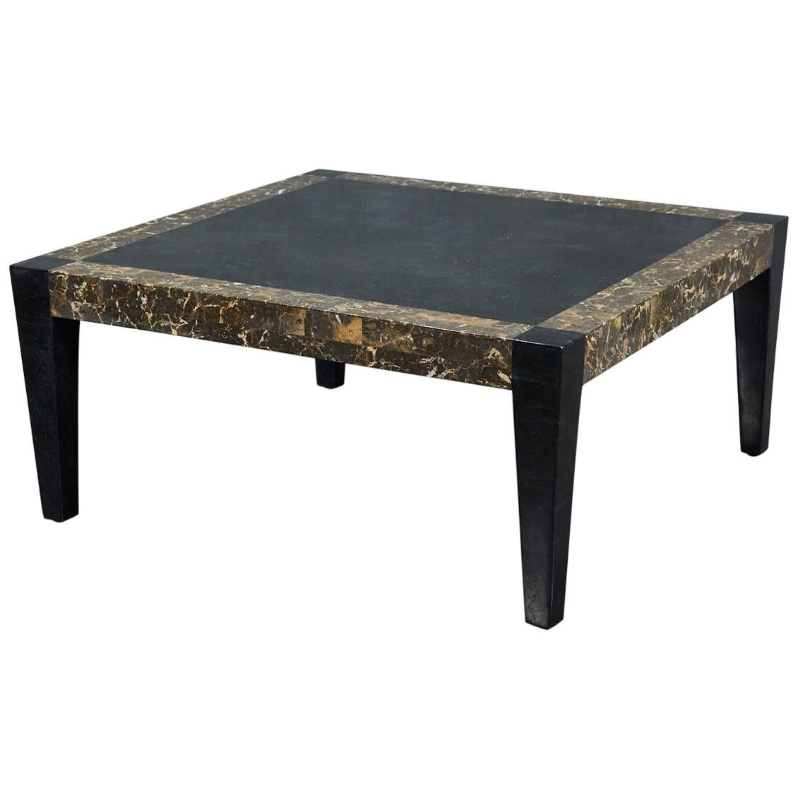 Postmodern Dual Color Tessellated Stone Cube Square Coffee Table, 1990s For Sale