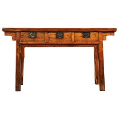 18th C. Chinese Three Drawer Ancient Cedar Sideboard
