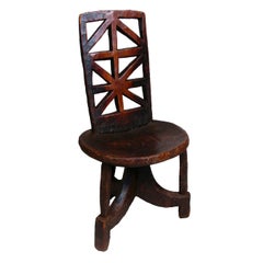 Ethiopian High-Back Wooden Chair