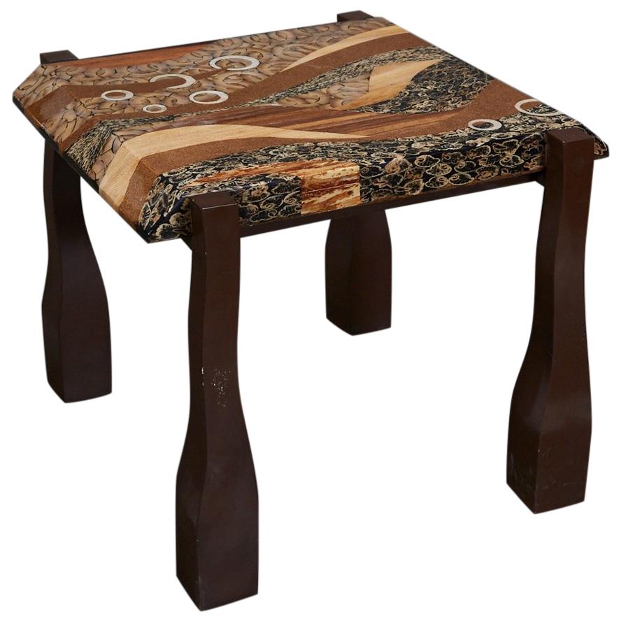 Contemporary "Vienna" Side or End Table with Exotic Inlay, 1990s For Sale