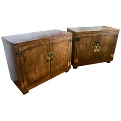 Pair of Henredon Campaign Style Servers Credenzas Cabinets