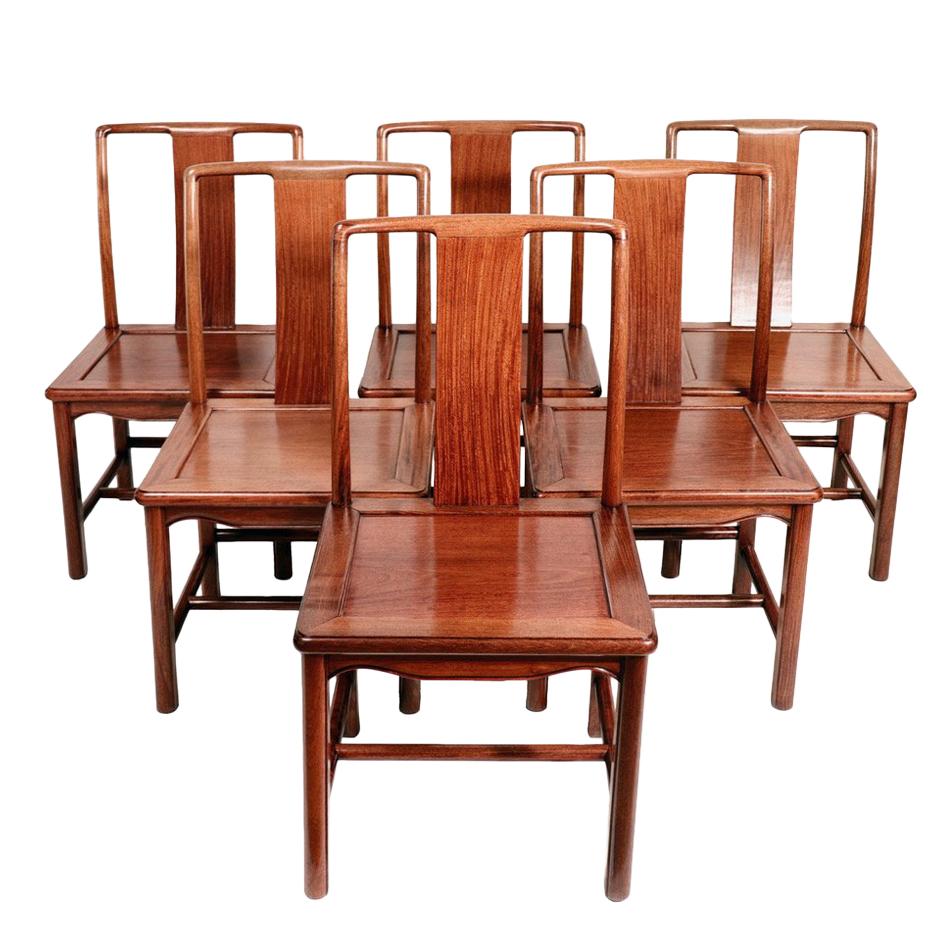 Set of Six Antique Chinese Mid-Century Modern Dining Chairs For Sale