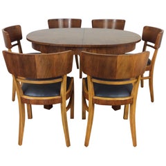 Art Deco Extendable Dining Table and Six Chairs by Jindrich Halabala