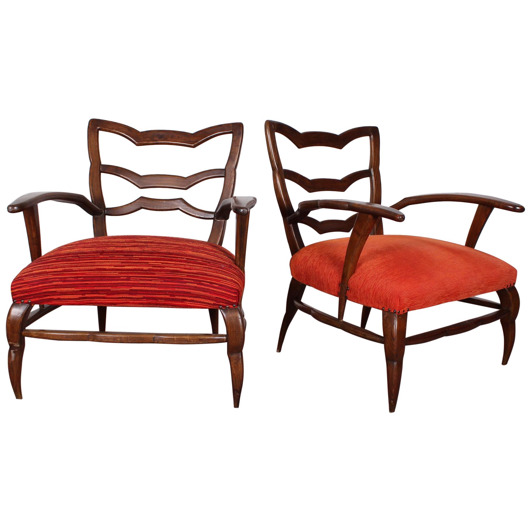 20th Century Paolo Buffa pair of orange Armchairs 40s Italy 