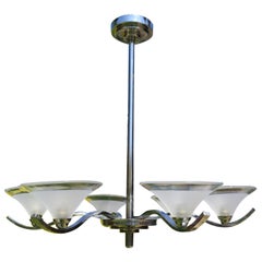 Used Art Deco Period Ceiling Light or Lamp Chandelier Six Branch Chrome, circa 1925