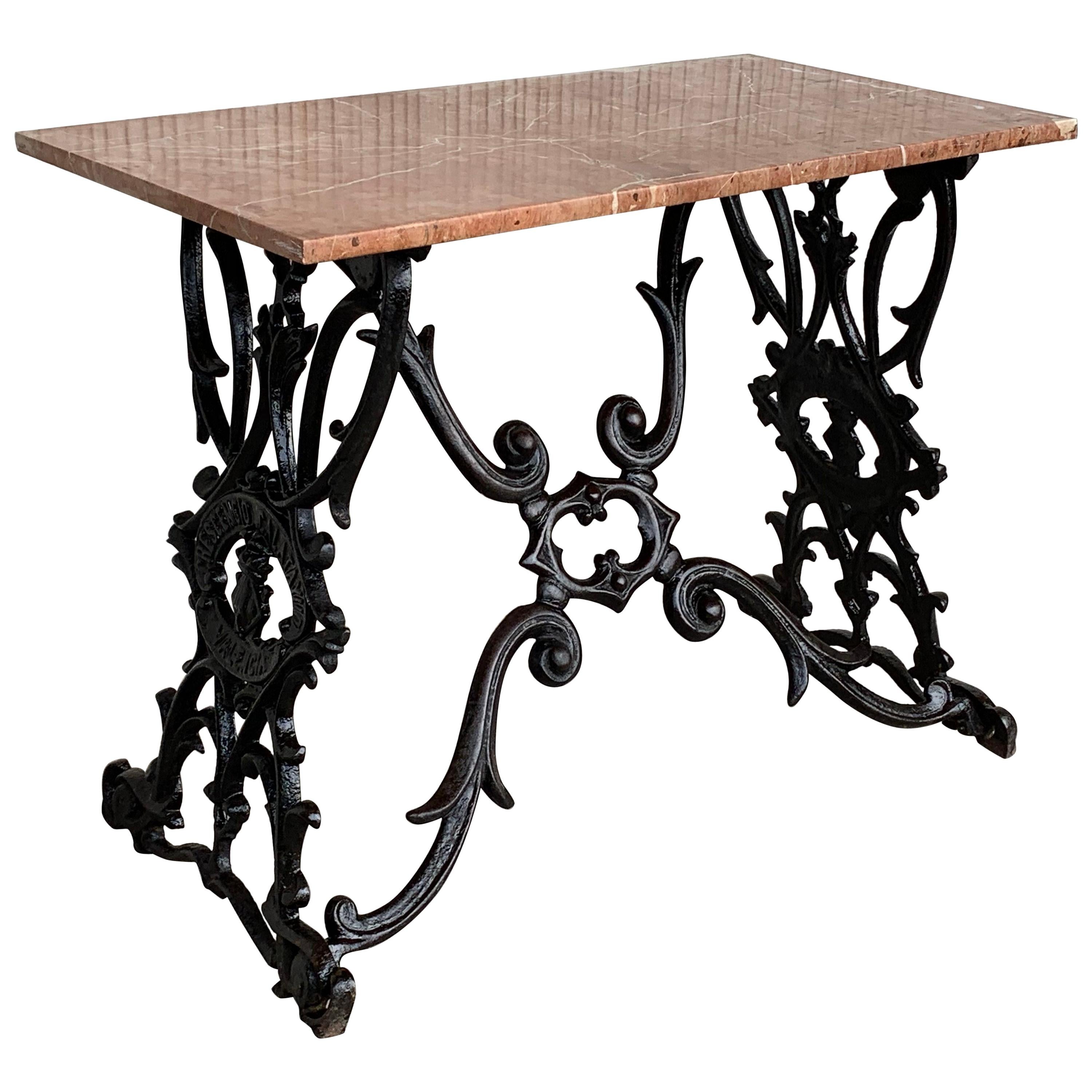 19th Century Spanish Cast Iron Bistro, Garden, Coffee Table with Marble Top