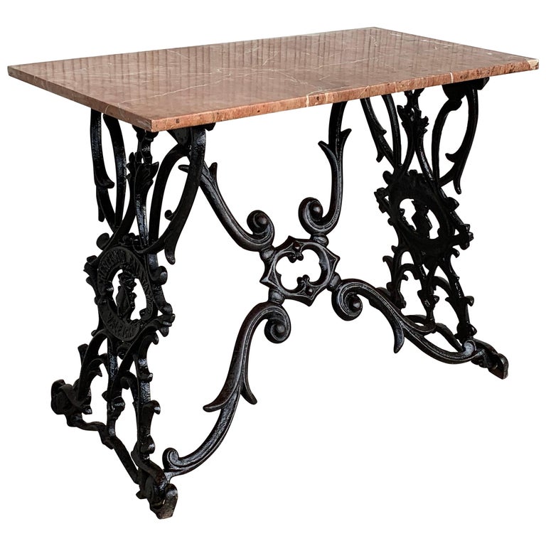 19th Century Spanish Cast Iron Bistro, Garden, Coffee Table with Marble