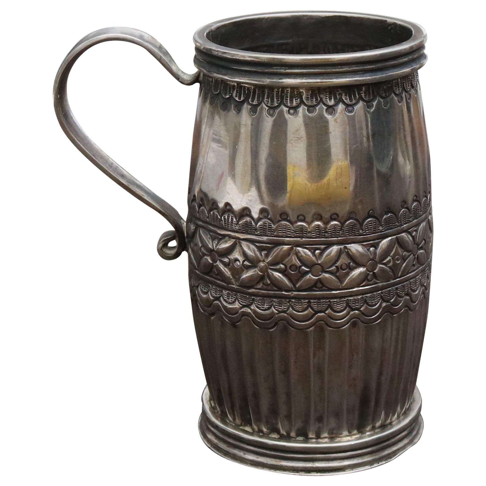 18th-19th Century Possibly Bolivian Barrel Shaped Silver Cup with Handle