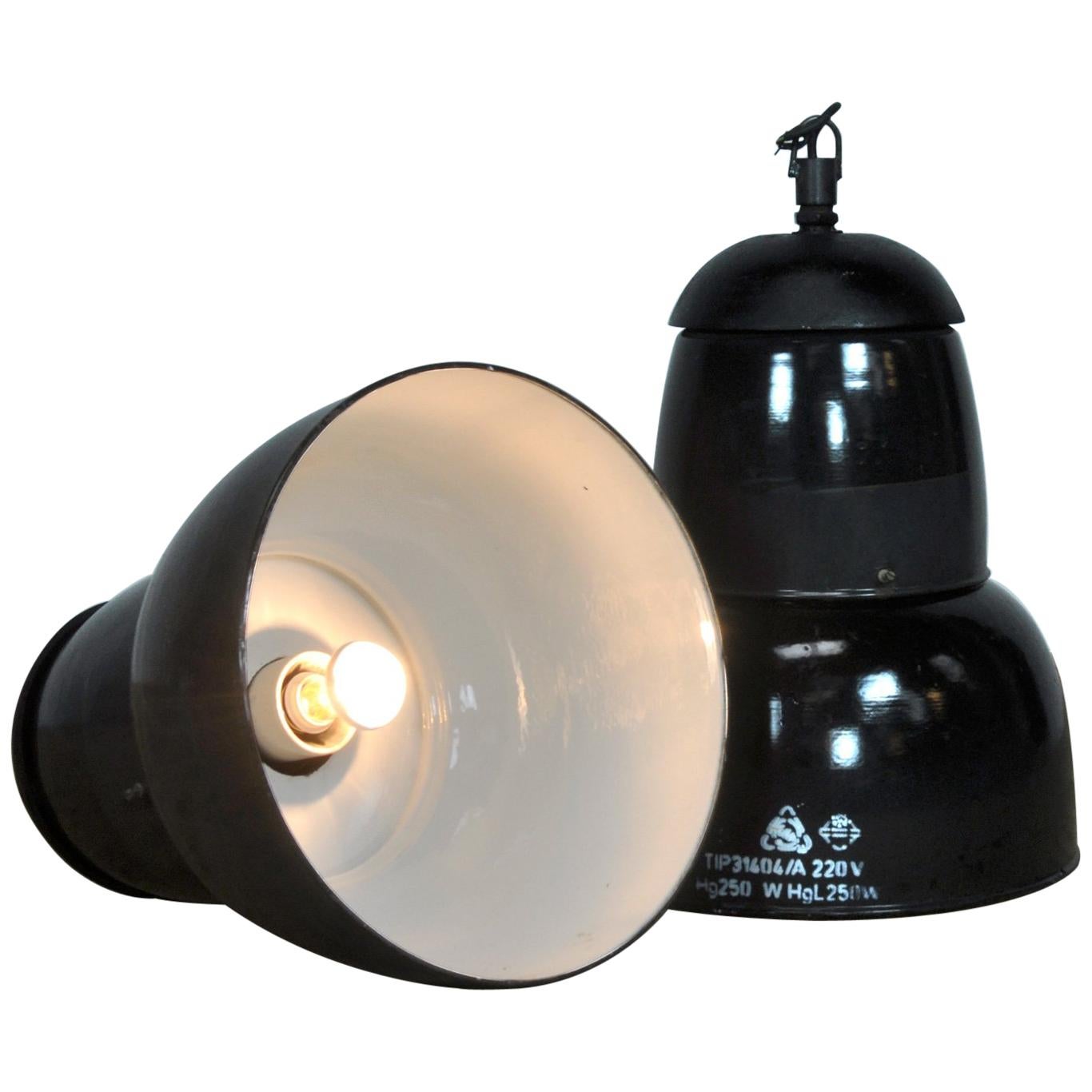 Industrial Lamp, Factory Pendant Light in Black Finish, 1950s