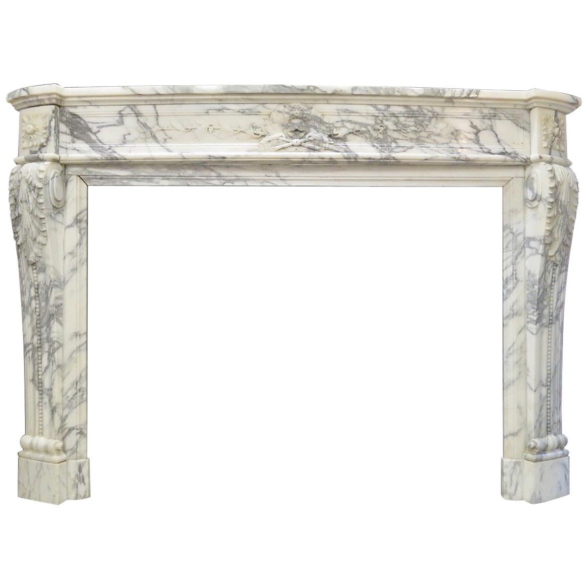 Antique Louis XVI Style Arabescato Marble Fireplace Mantel