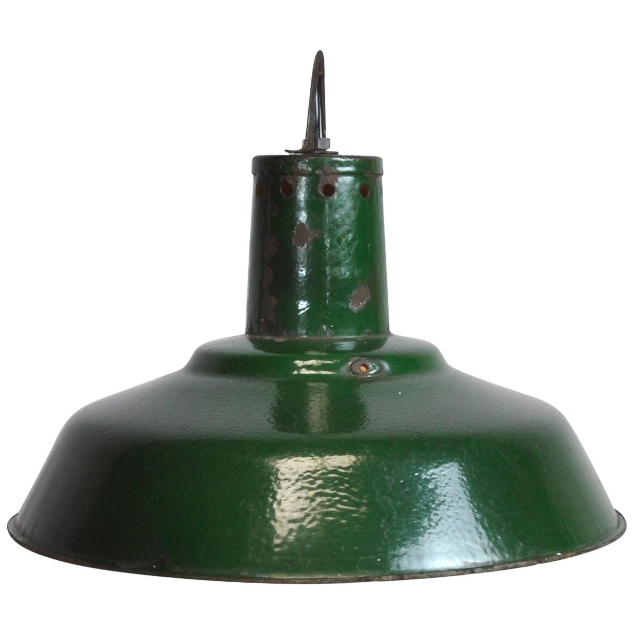 Original Industrial Lamp from Hungary, Factory Pendant Light in Green Finish