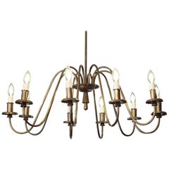 Midcentury Italian Brass 10-Arm Chandelier