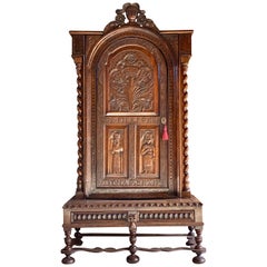 Victorian Carved Oak Bookcase Cabinet on Stand 19th Century Carolean Style 1850