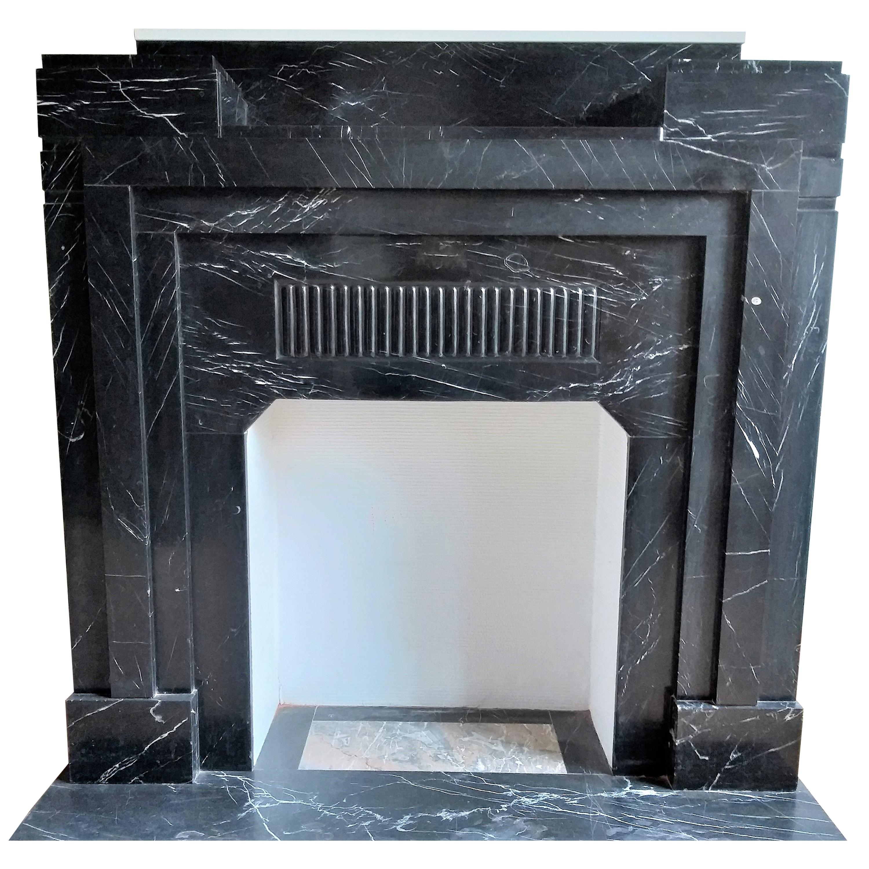 ART DECO Fireplace Nero Marquina Marble 1932