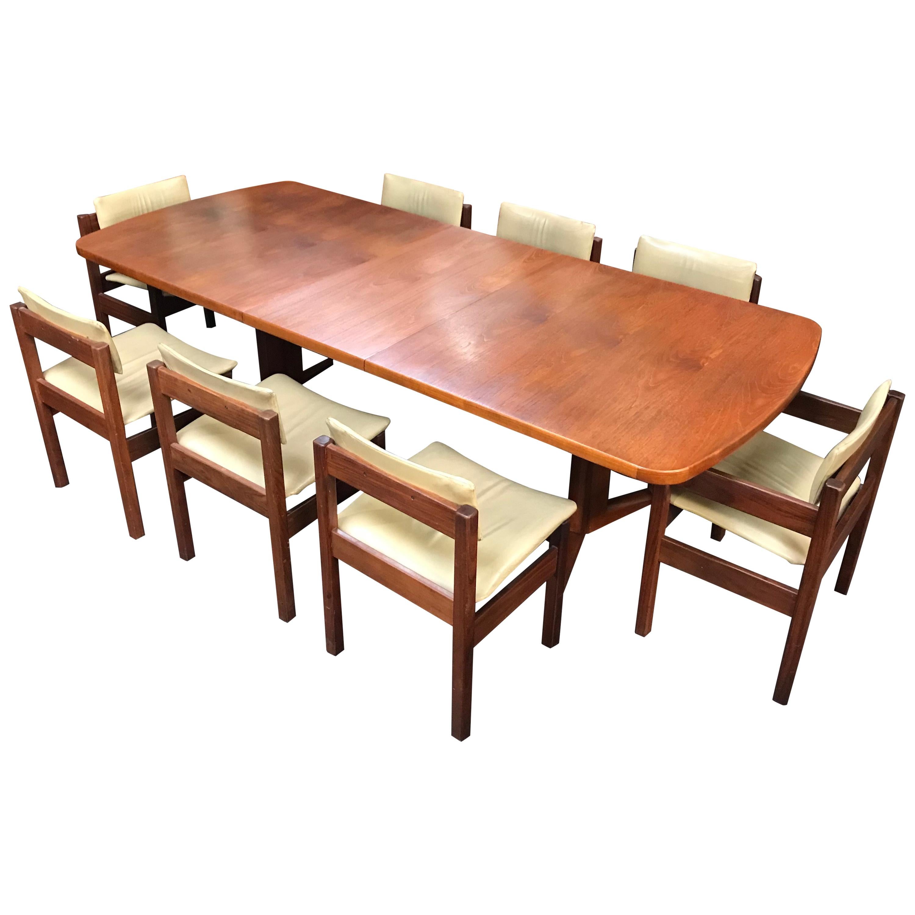 British Midcentury Teak Dining Table and 8-Leather Chairs by Gordon Russell