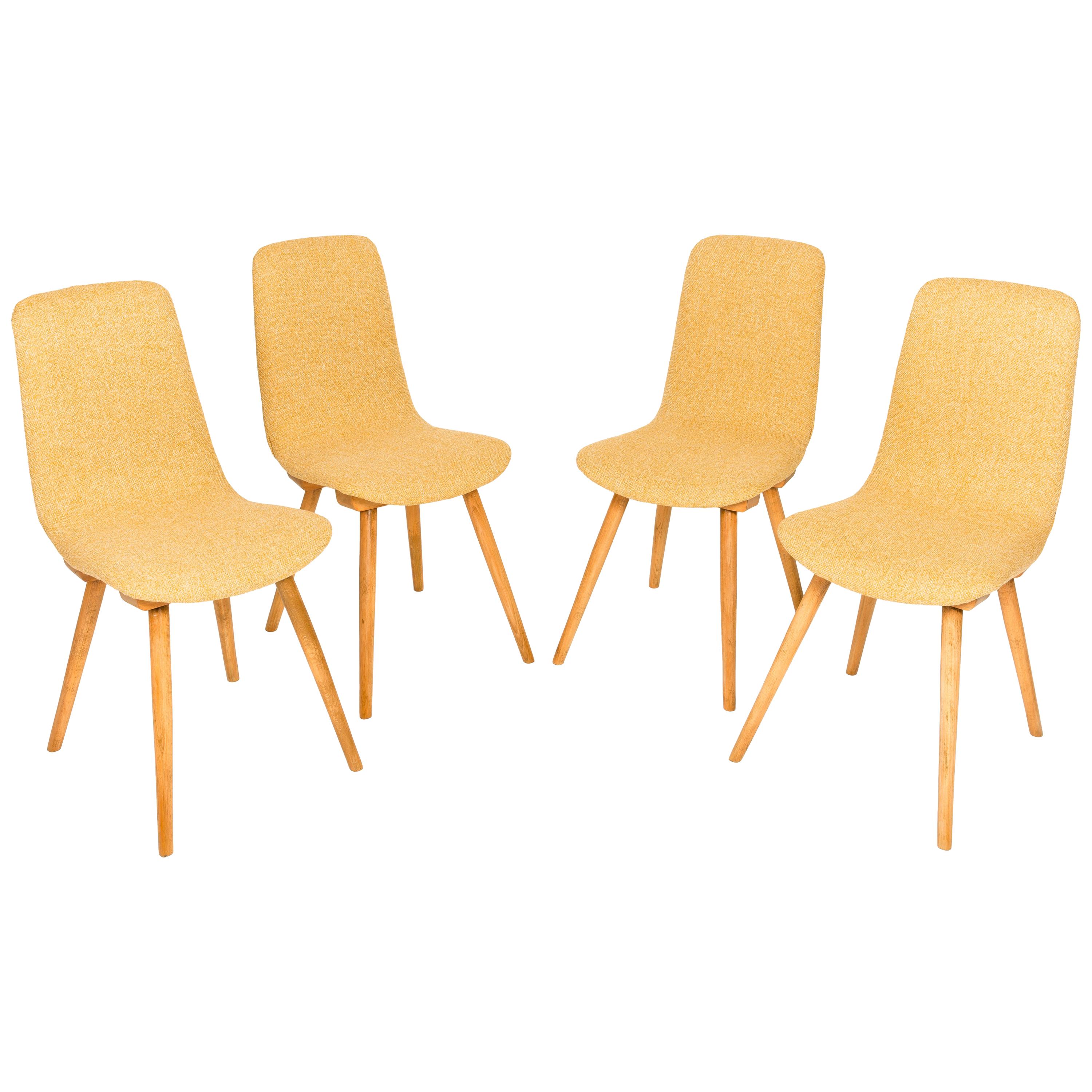 Set of Four 20th Century Fameg Yellow Vintage Chairs, 1960s, Poland For Sale
