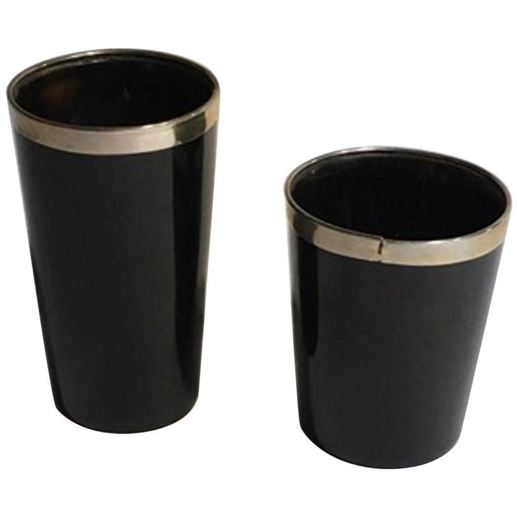 Italie - Ensemble de deux bols en fausse corne noire et métal chromé de style montagneux en vente