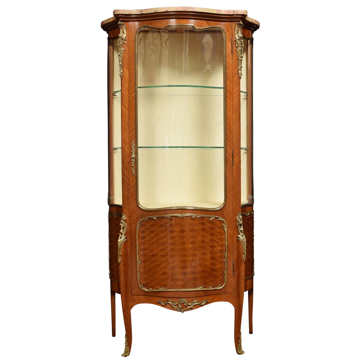 French Serpentine Walnut and Kingwood Vitrine