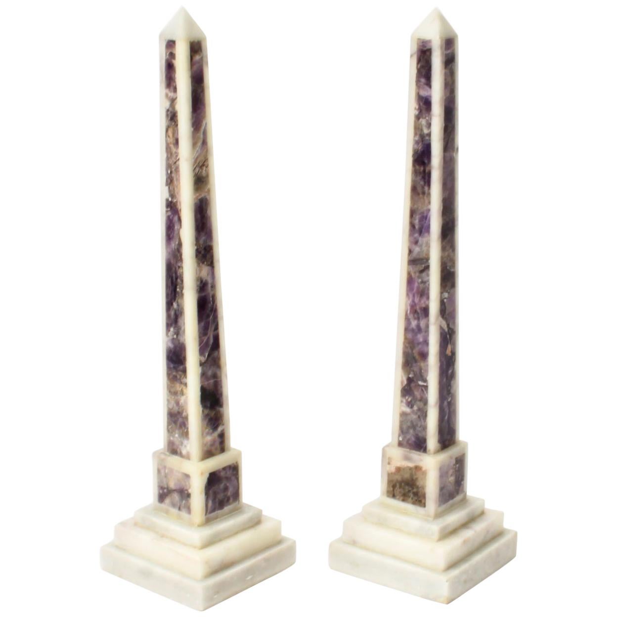 19th Century Pair Grand Tour Convent Siena and Amethyst Marble Obelisks