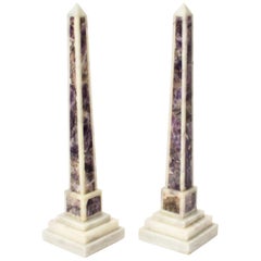 Antique 19th Century Pair Grand Tour Convent Siena and Amethyst Marble Obelisks