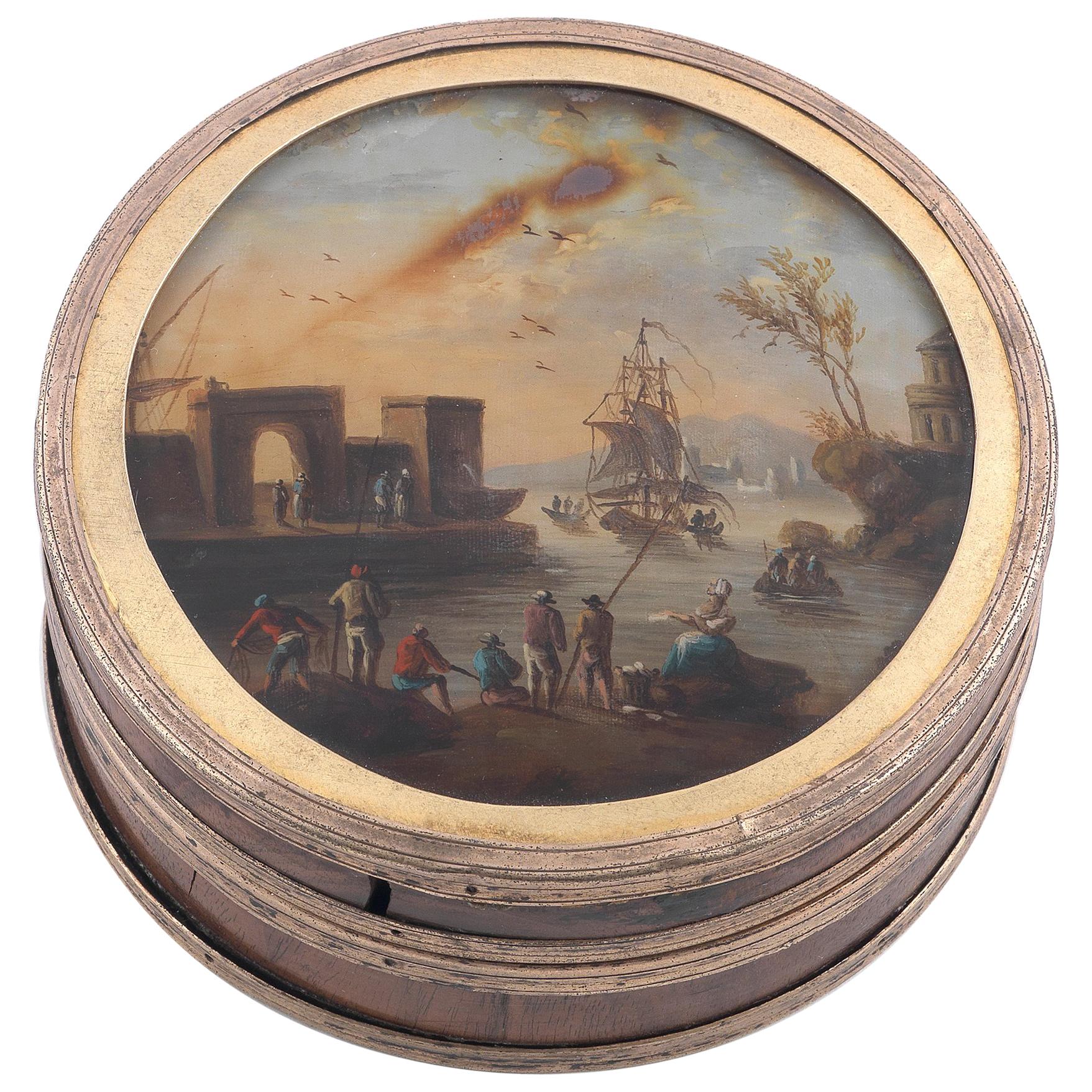 18th Century Maroon Lacquer Circular Table Snuff Box