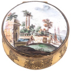 Late 18th Century Enamelled and Gilt Metal Circular Table Snuff Box