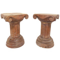 Pair of Greek Revival Hand Carved Pedestal Stools or Side Tables, circa 1960s