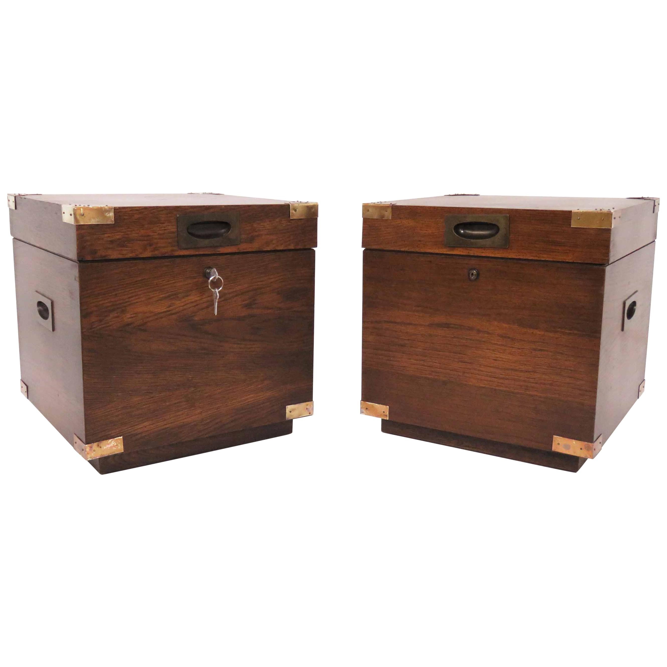 Pair of Midcentury Campaign Style Cube Form Chests by Lane Furniture