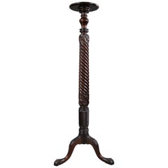 Tall English Carved Mahogany Victorian Twisted Stem Torchère