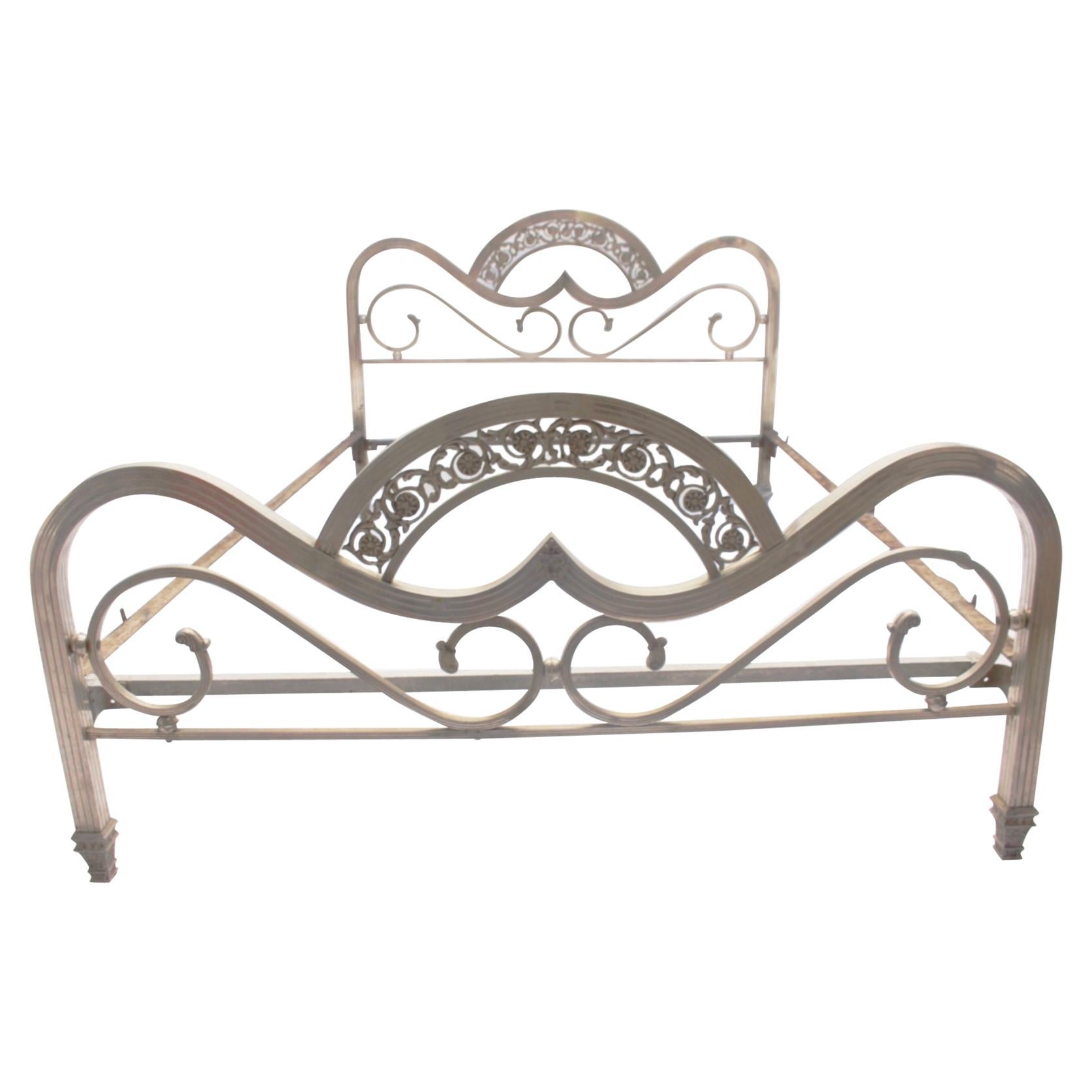 Art Deco Chrome Double Spanish Bed, Headboard and Foot Part, 1930s For Sale