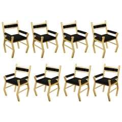 Gold Leafed Dining Chair With Black Mohair Upholstery