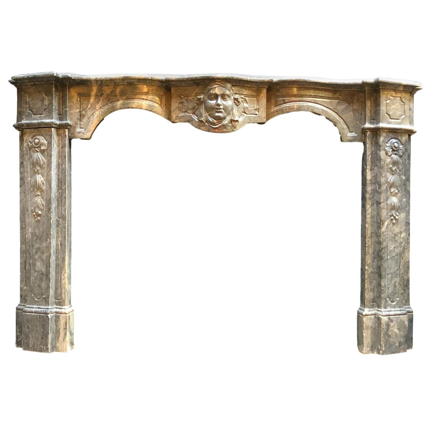18th Century Italian Turquin Marble Fireplace Mantel in the Style of Louis XV