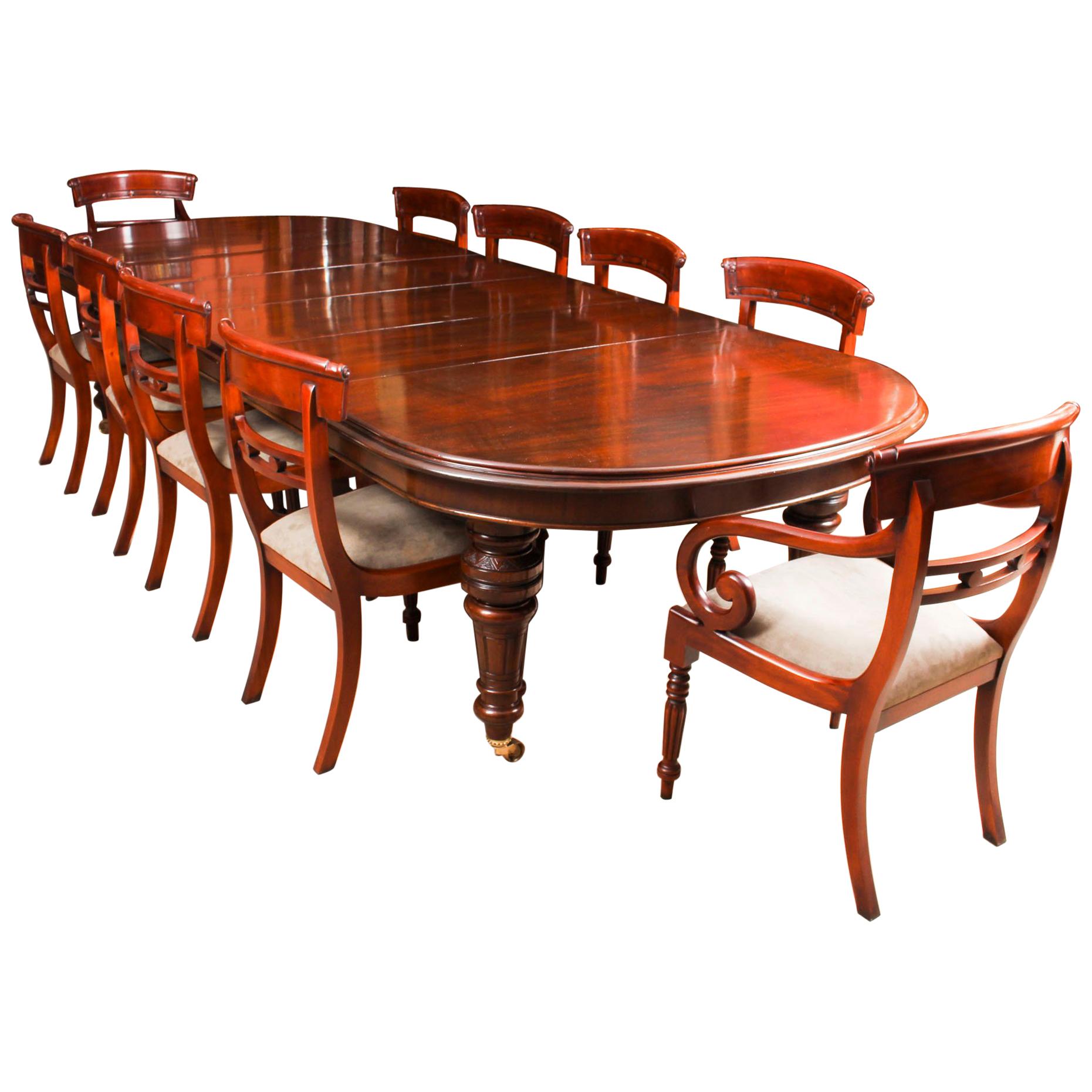 Antique Victorian D-End Mahogany Dining Table 19th Century and 10 Chairs