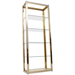 Vintage 1970s Italian Chrome and Brass Display Cabinet or Bookcase by Zevi
