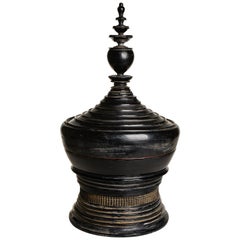 Burmese Black Lacquered Temple Offering Box