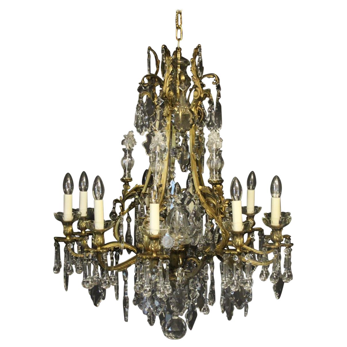 French Gilded Bronze and Crystal Birdcage Antique Chandelier For Sale