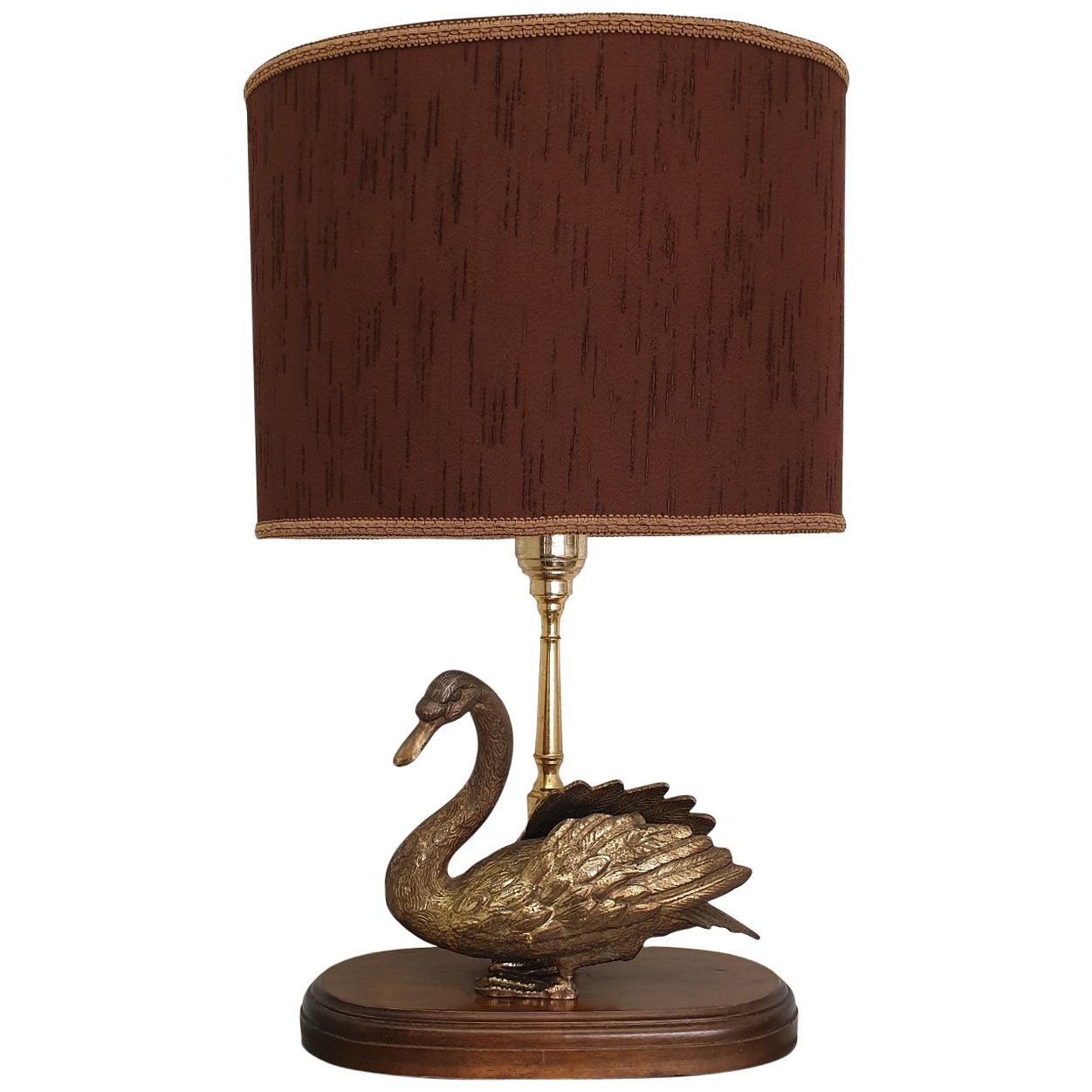 Vintage Brass Table Lamp with Brass Duck, 1960s For Sale