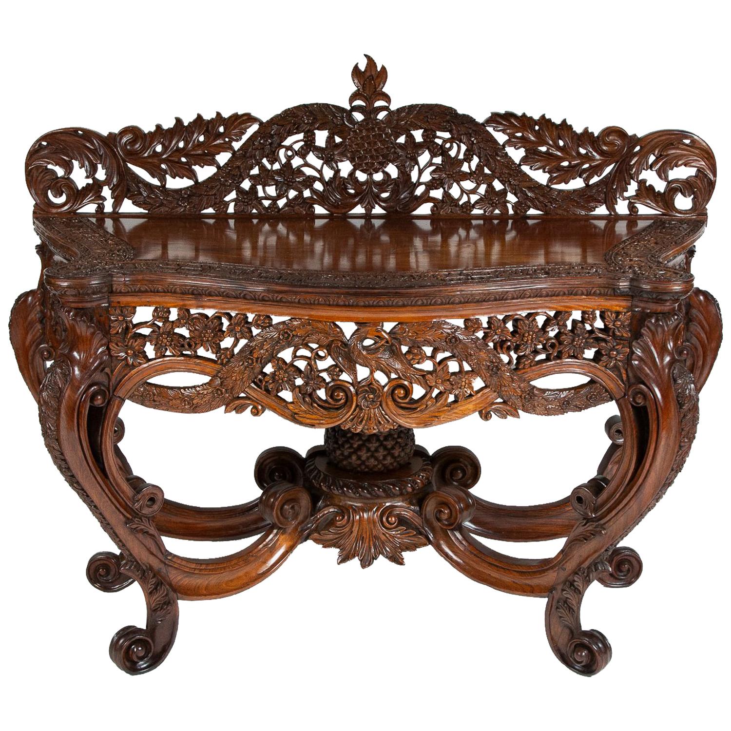 Carved Teak Console Table